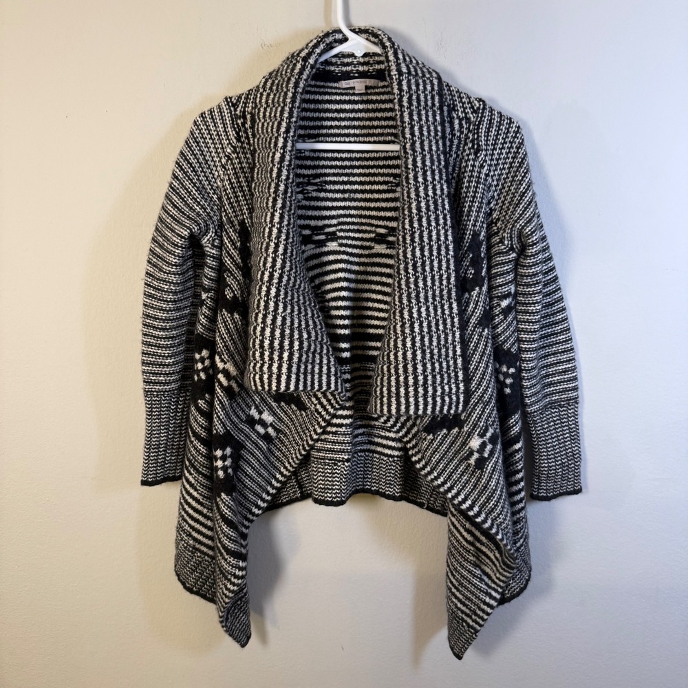 Gap Womens XS‎ Black White Wool Blend Geometric Open Front Cardigan Sweater